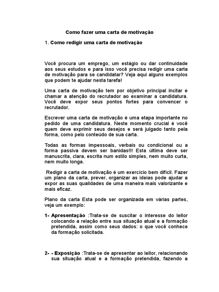 Como Fazer Uma Carta de Motivação Motivação Motivacional