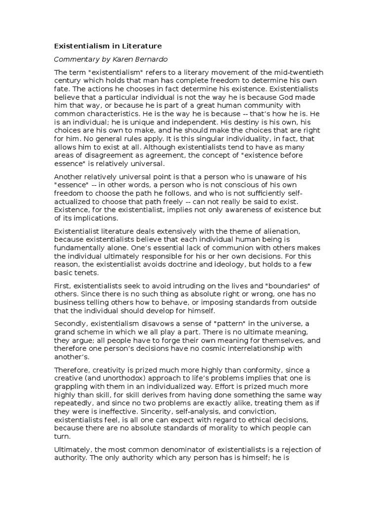 Existentialism in Literature | PDF | Existentialism | Free Will