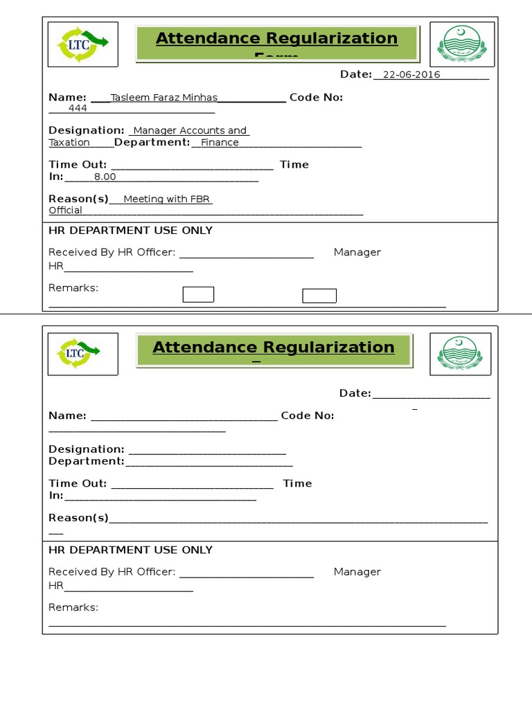 Attendance Regularization Request Form | PDF | Finance & Money Management