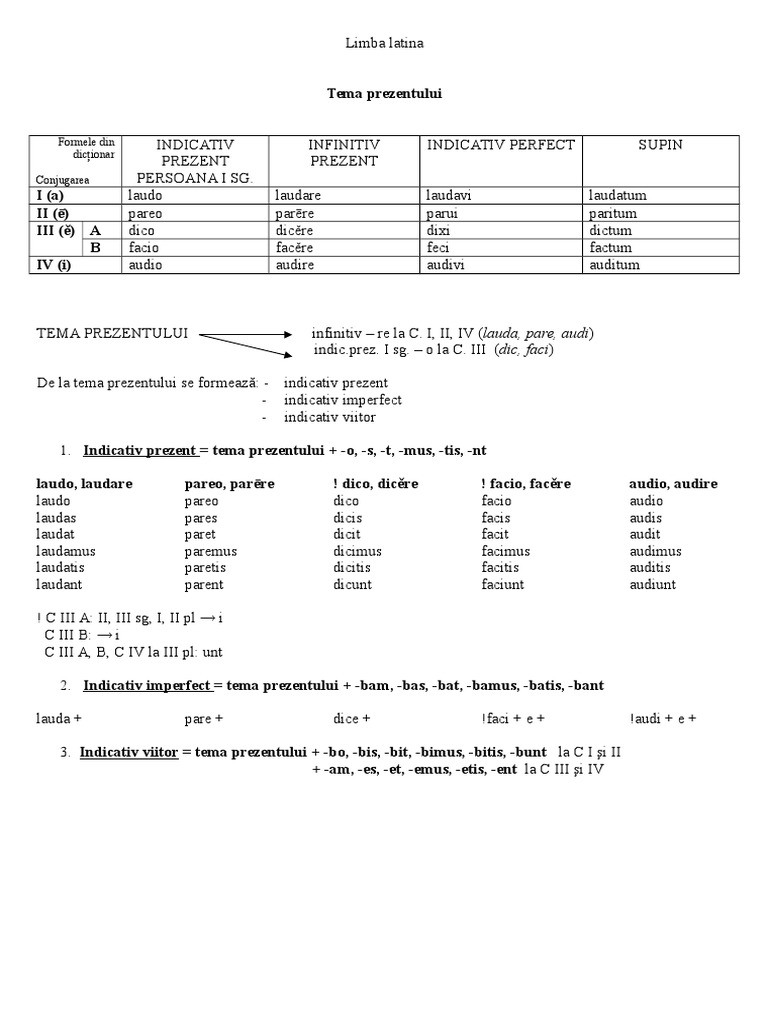 Verbul Latin Tema Prezentului | PDF