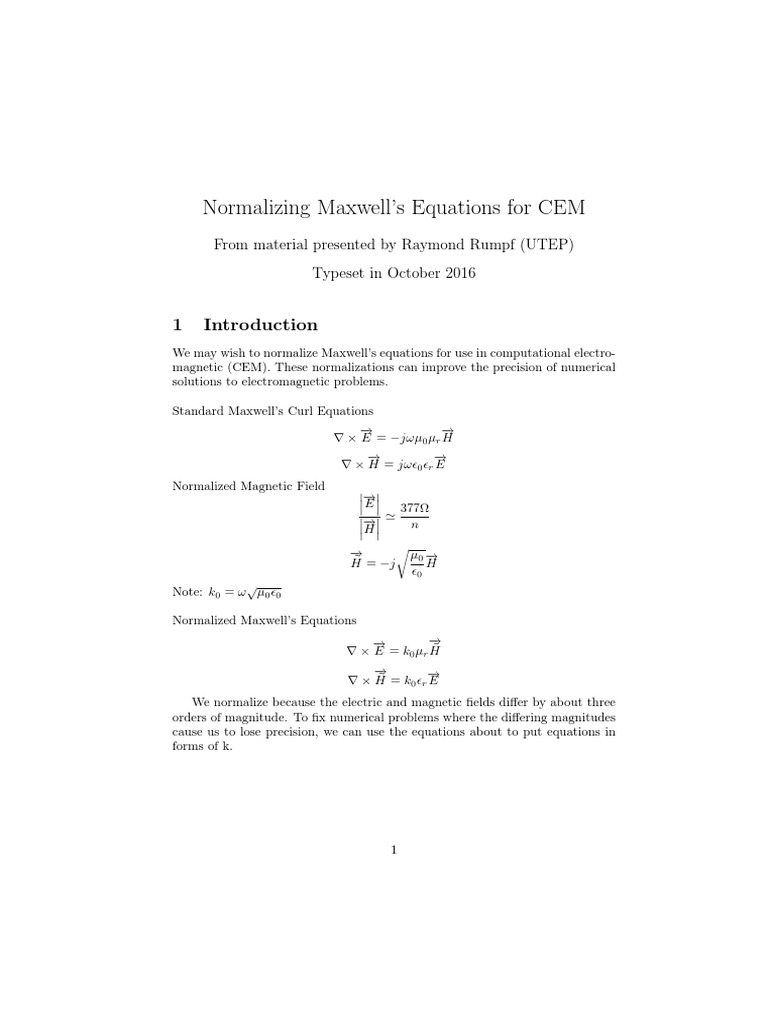 Normalizing Maxwell's Equations for CEM | PDF | Teaching Methods ...