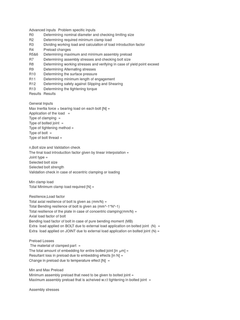 Bolt Load and Preload Calculation Guide | PDF | Screw | Chemical ...