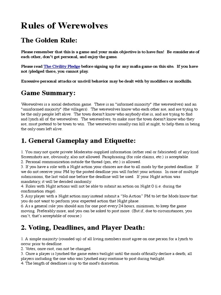 Werewolf Game Rules Pdf
