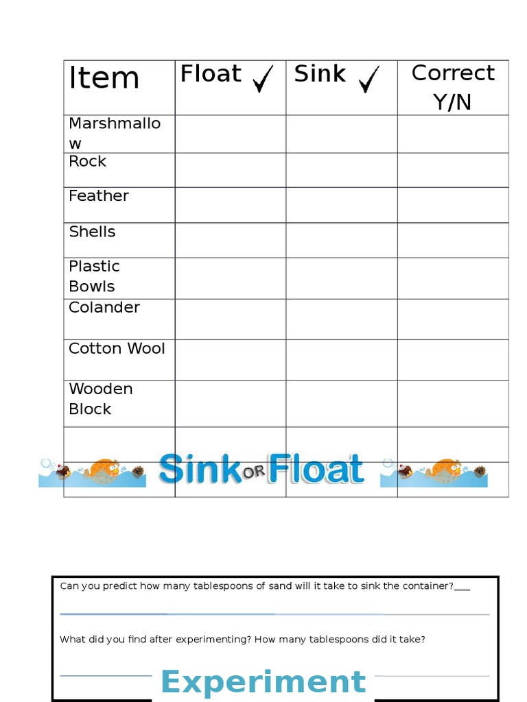 Floating and Sinking Experiment Worksheet | PDF