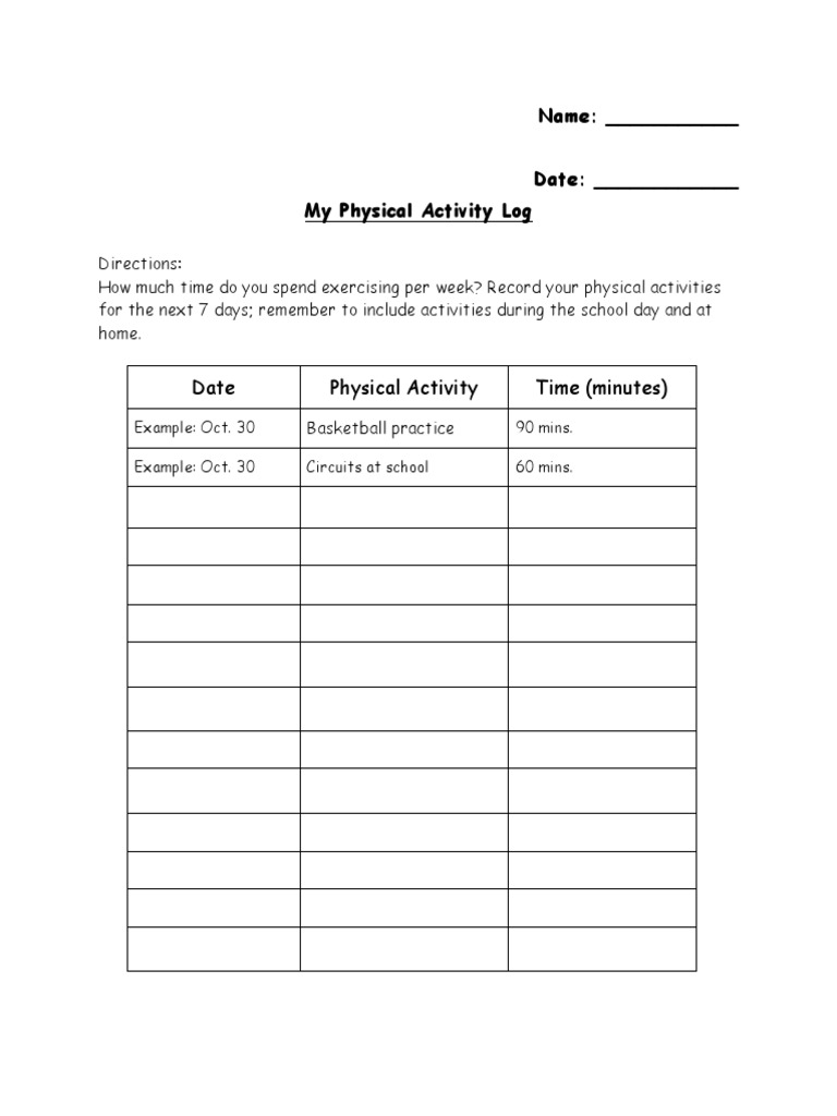 Physical Activity Log PDF