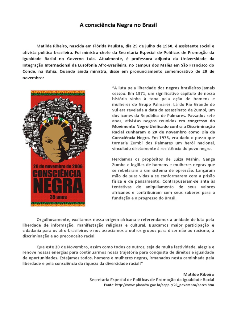 Consciência Negra: História e Luta no Brasil | PDF | Ciências Sociais ...