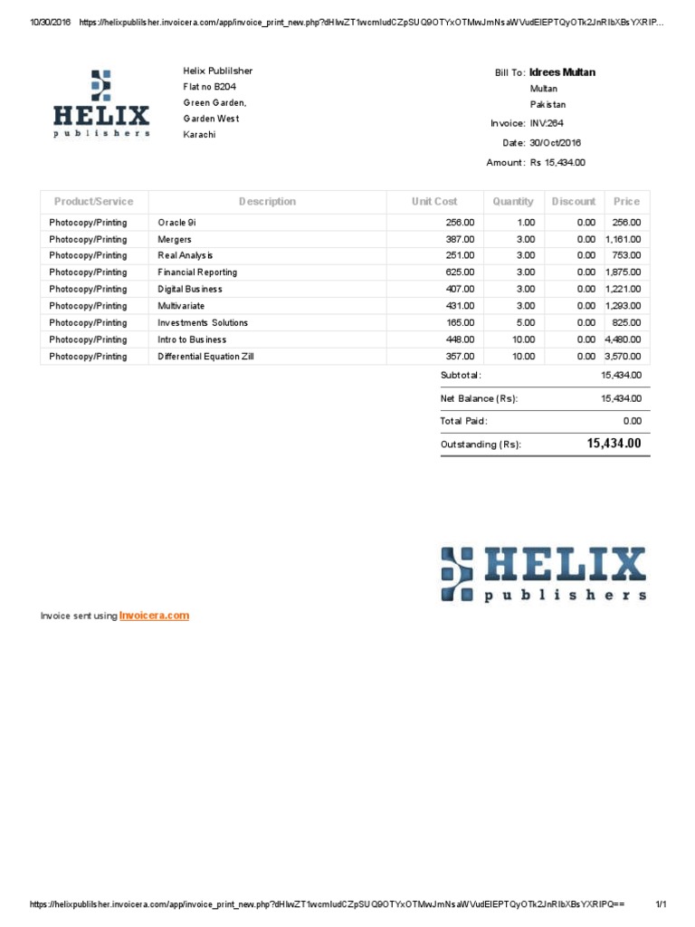 Invoice for Printing Services - Rs 15,434 | PDF