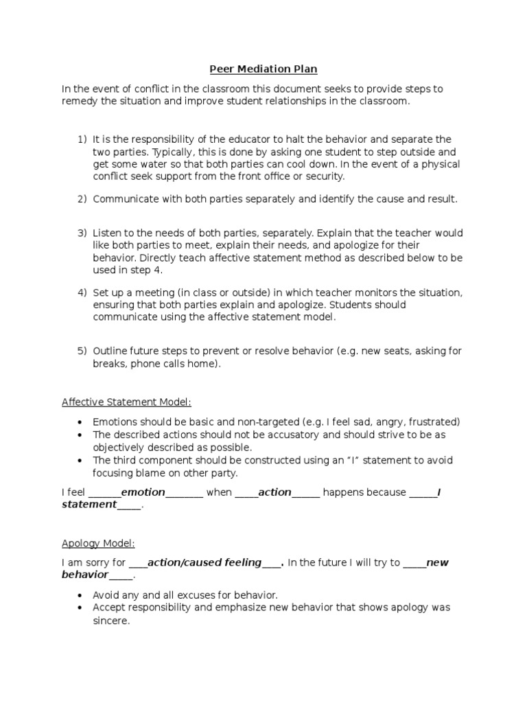 Goal 15 Peer Mediation Plan | PDF | Career & Growth