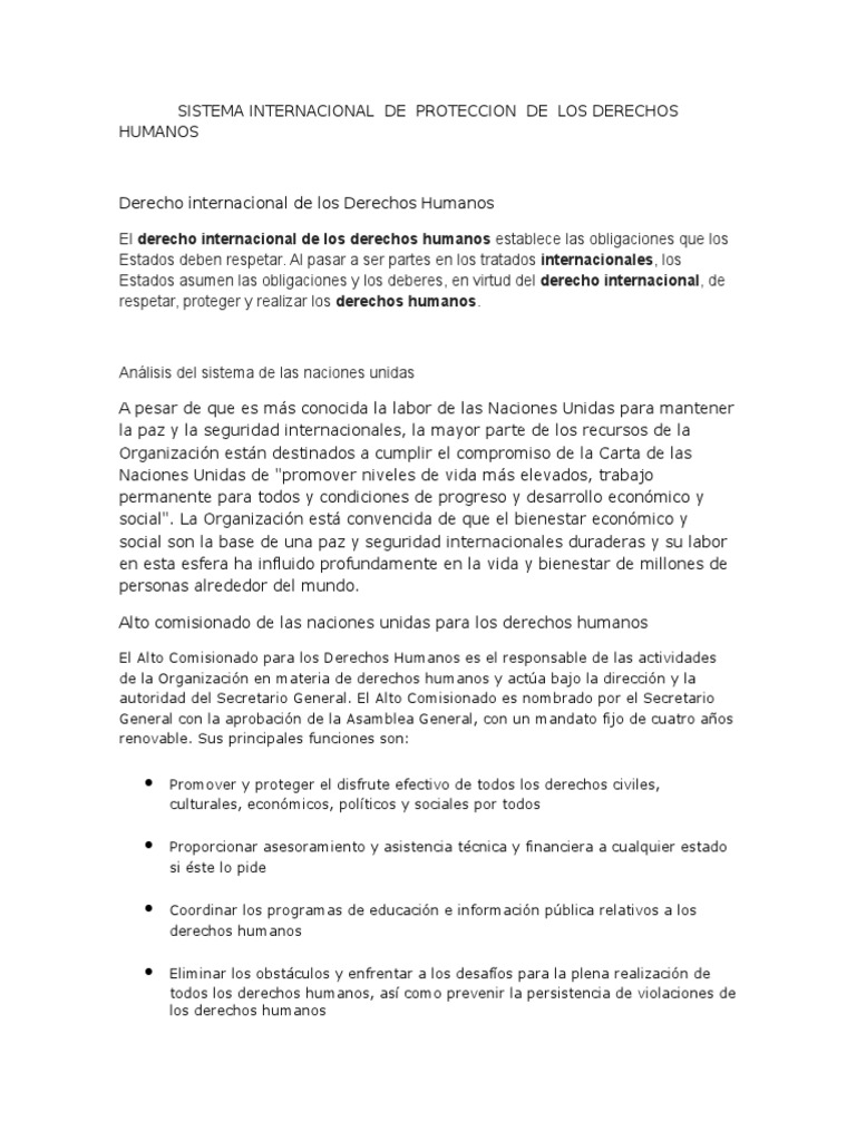 Sistema Internacional de Proteccion de Los Derechos Humanos | PDF ...