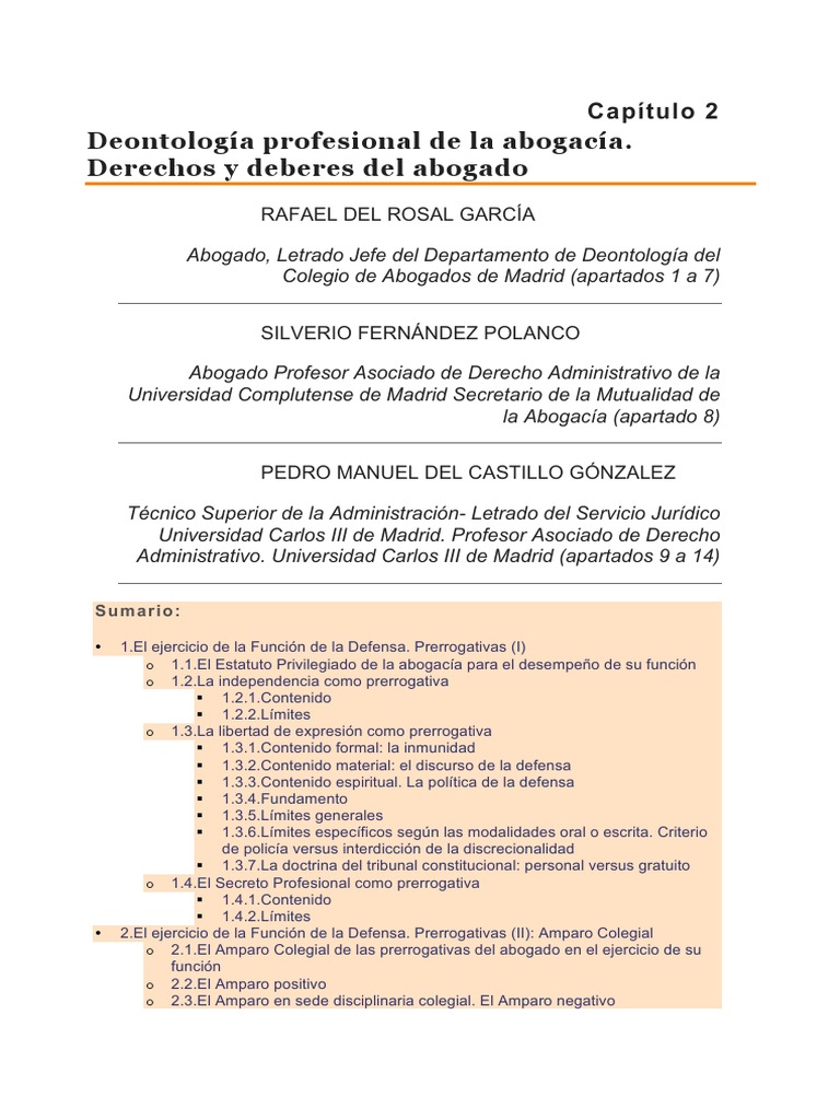 Capítulo II-Deontología Profesional de La Abogacía. Derechos y Deberes ...