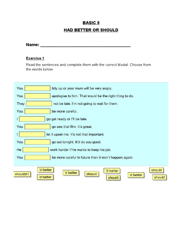 Had Better vs Should Exercises | PDF