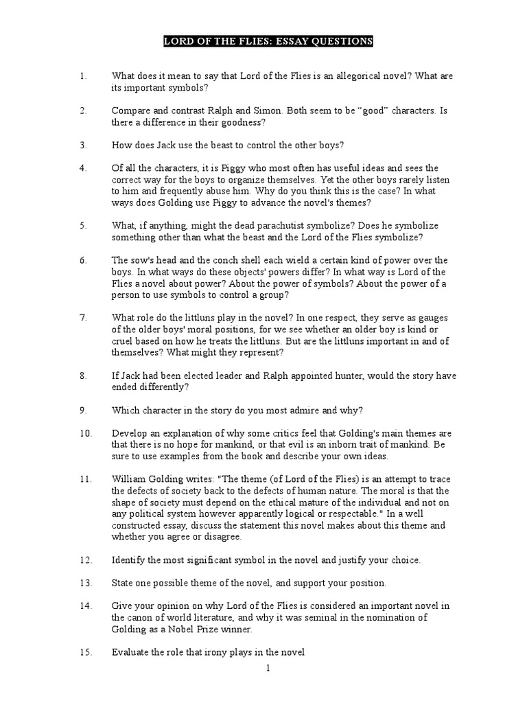 Lord of the flies essay sparknotes picture