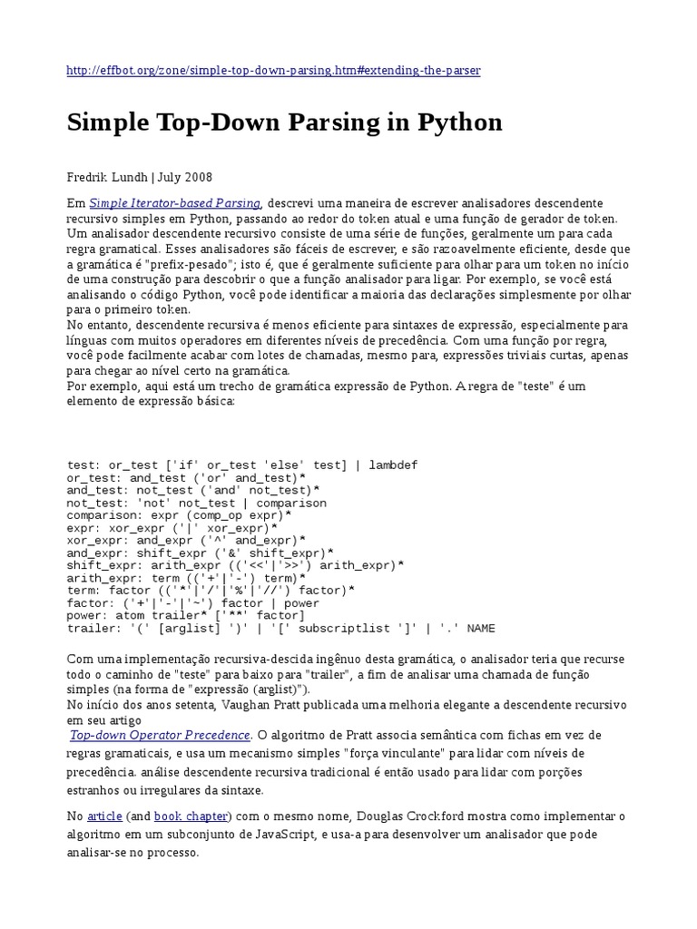 Simple Top-Down Parsing in Python-Pt | PDF | Análise sintática ...