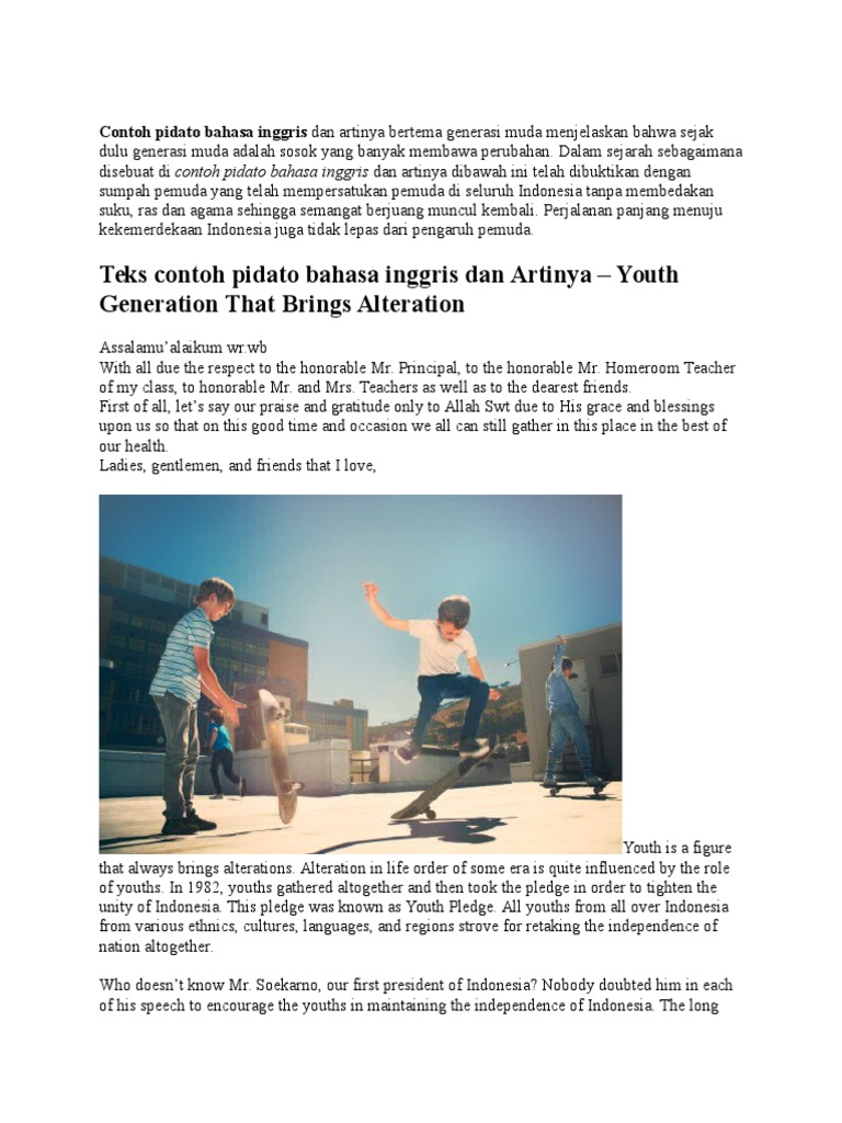 Contoh Pidato Bahasa Inggris Generasi Muda Menjelaskan Bahwa Sejak Dulu Generasi Muda Adalah Sosok Yang Banyak Membawa Perubahan