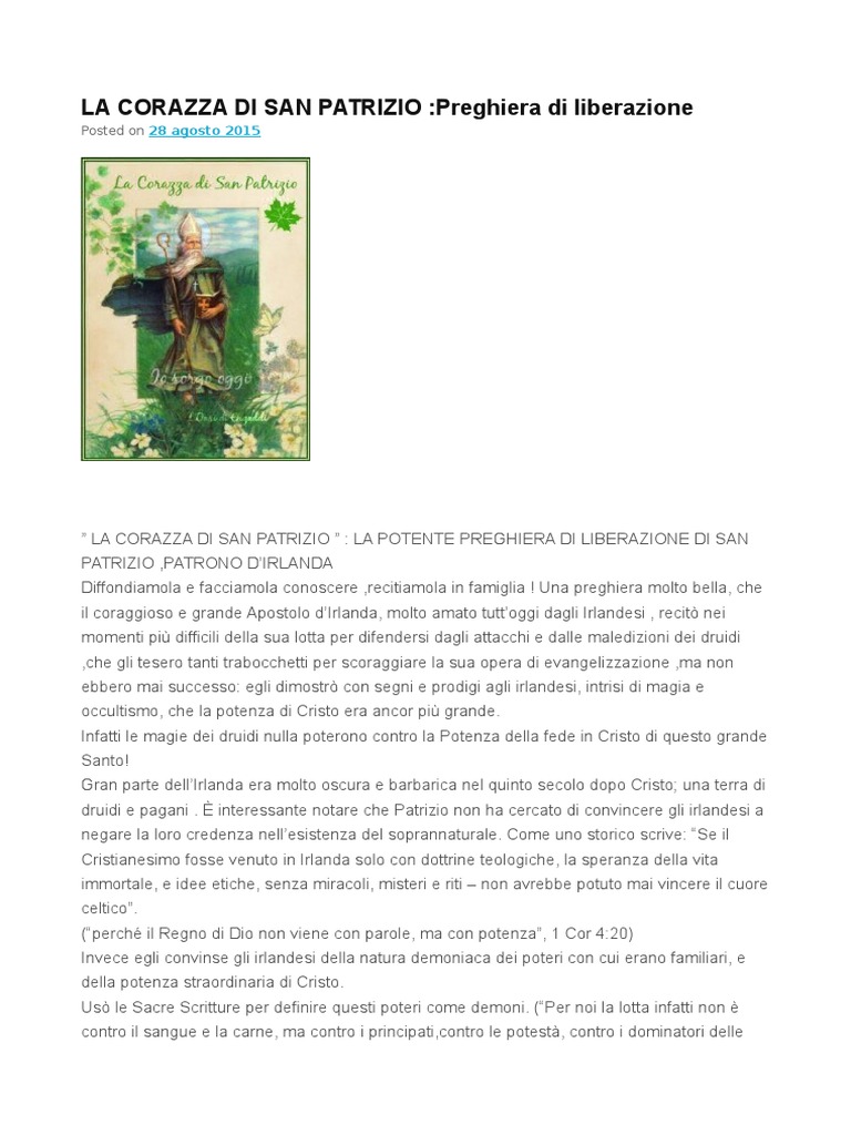 Preghiera Di San Patrizio Per La Famiglia La Corazza Di San Patrizio | PDF