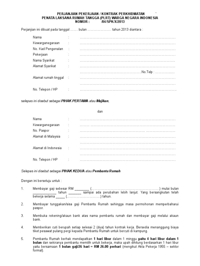 Kontrak Kerja Prt Pdf