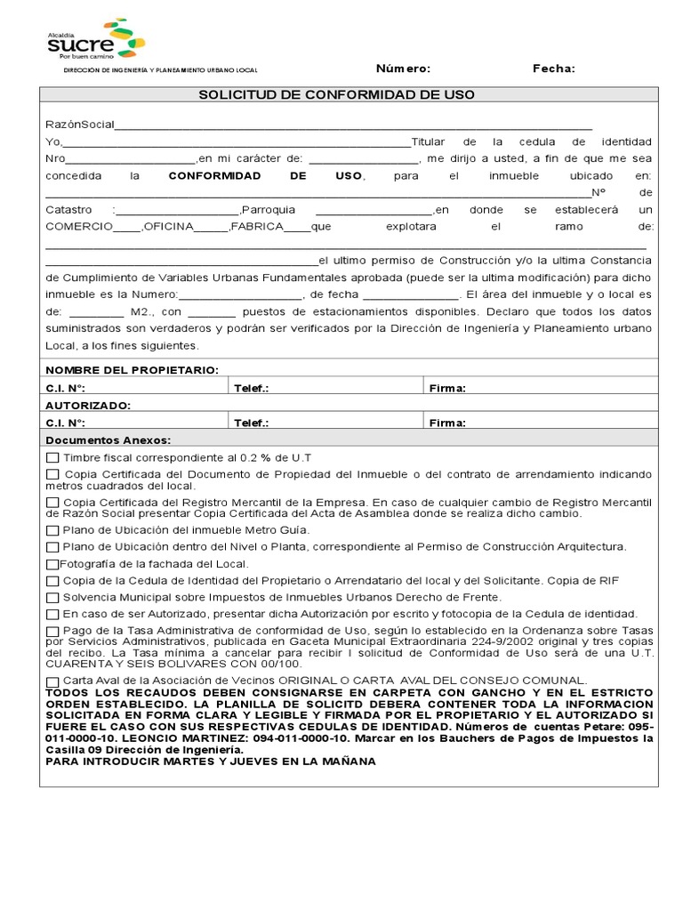 Modelo Solicitud Conformidad De Uso Pdf Gobierno Business