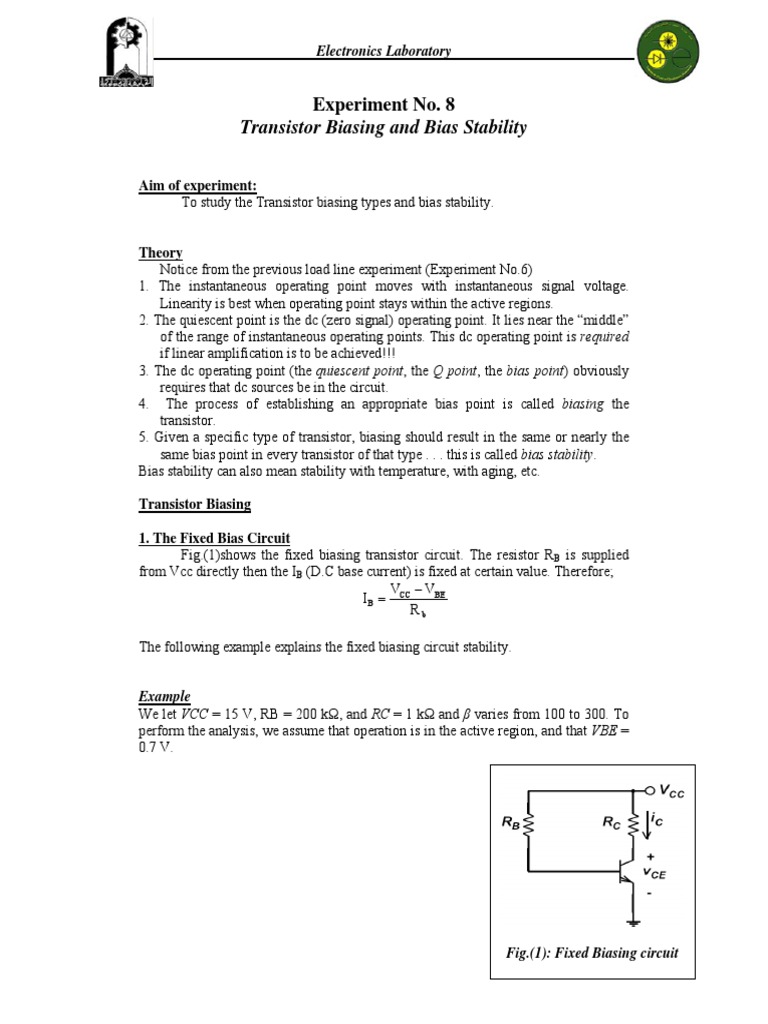 Transistor Biasing and Stability Study | PDF | Electrical Components ...
