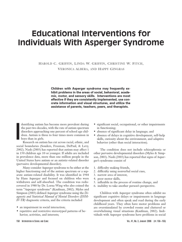 Educational Interventions for Asperger Syndrome | PDF | Asperger ...