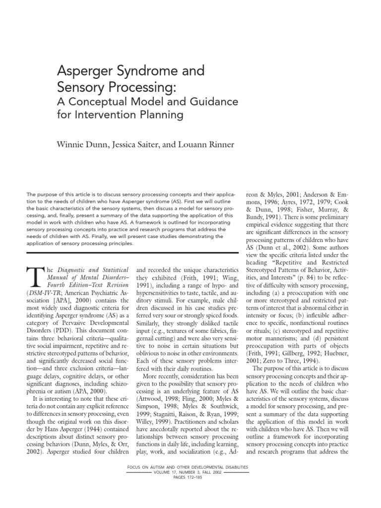 Aspergers - Sensory Processing Interventions | PDF | Asperger Syndrome ...
