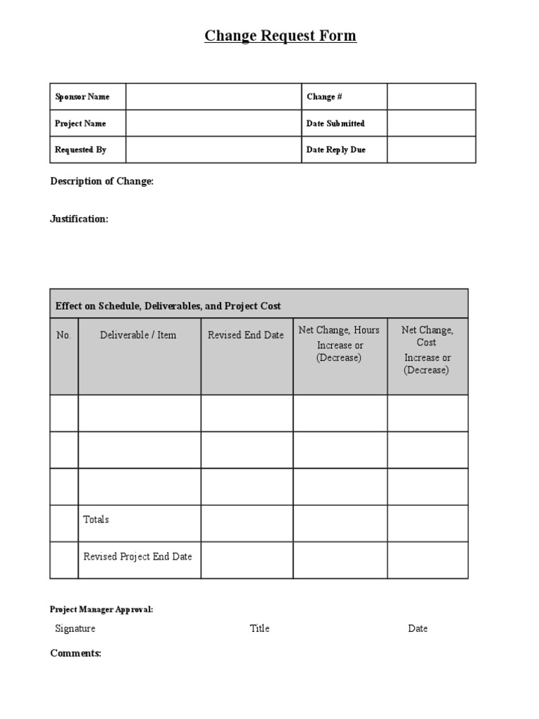 Project Change Request Form Template | PDF