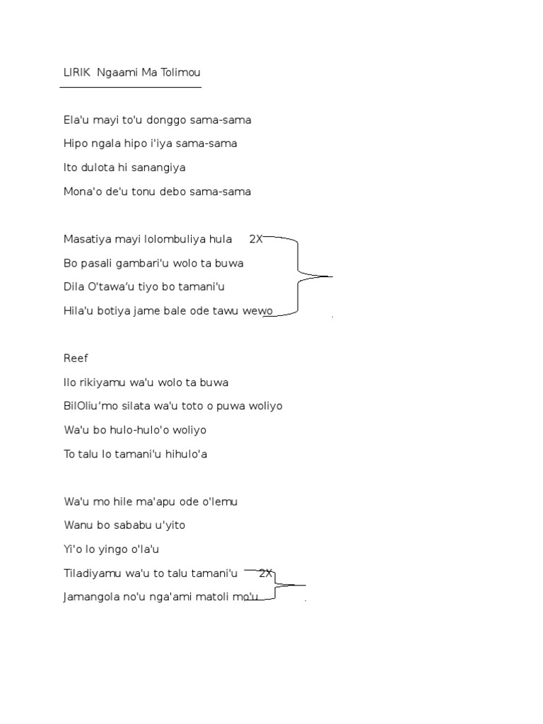 Lirik Ngaami Ma Tolimou Pdf
