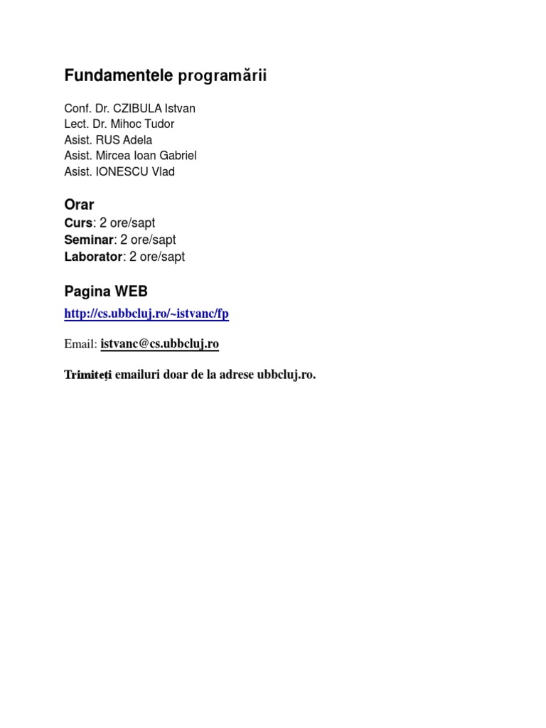 Curs Fundamentele Programarii | PDF