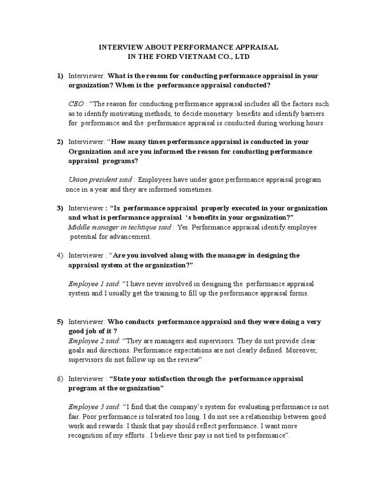 Ford Vietnam Performance Appraisal Insights | PDF | Performance ...