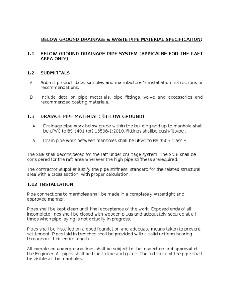 Raft Drainage Pipe Spec | PDF