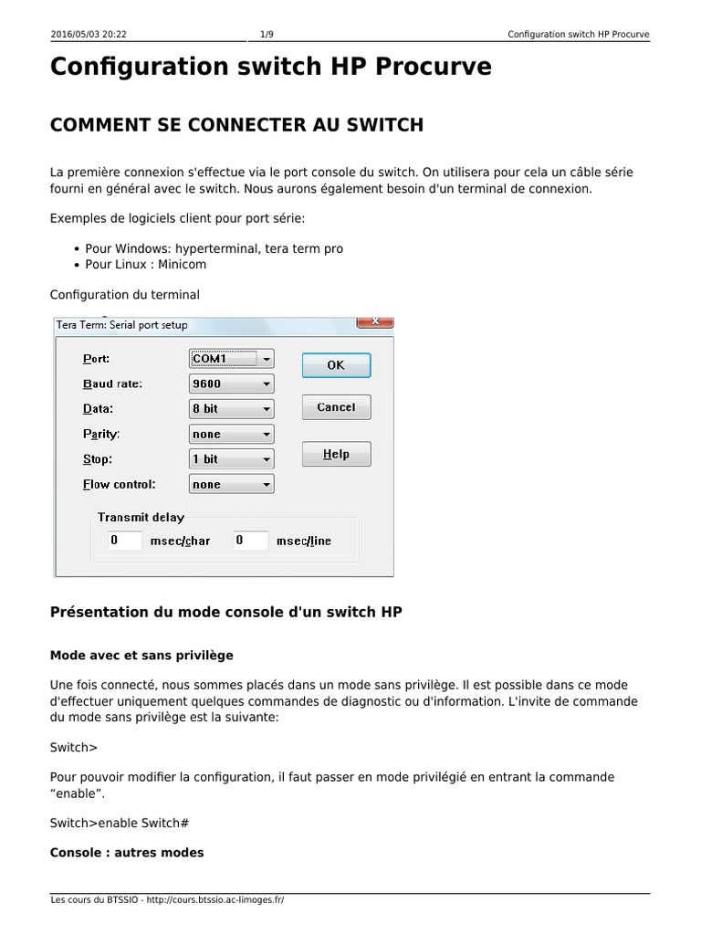 Configuration Switch Hp Procurve Terminal informatique Commutateur réseau