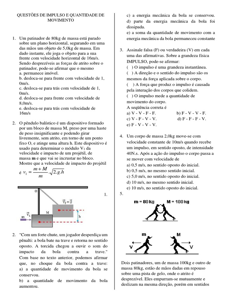 Exercícios sobre Impulso e Movimento | PDF | Iniciativa/Conjuntura | Massa