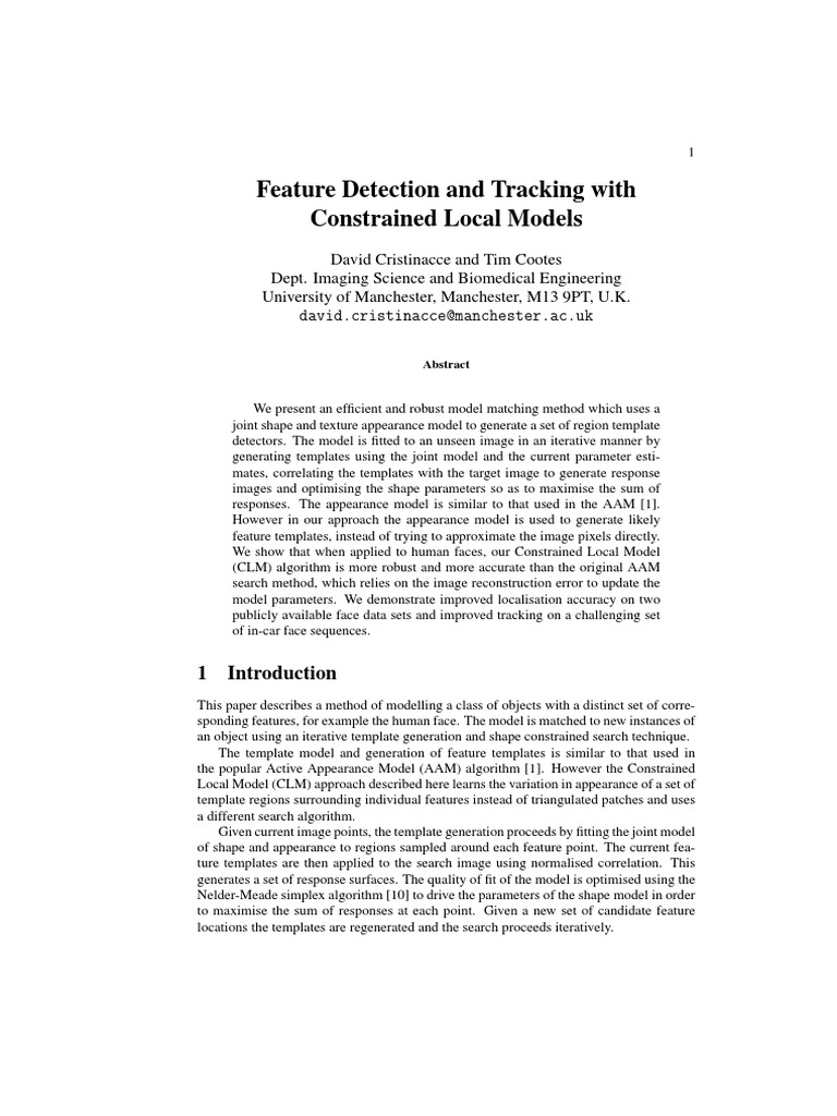 Feature Detection and Tracking With Constrained Local Models | PDF ...
