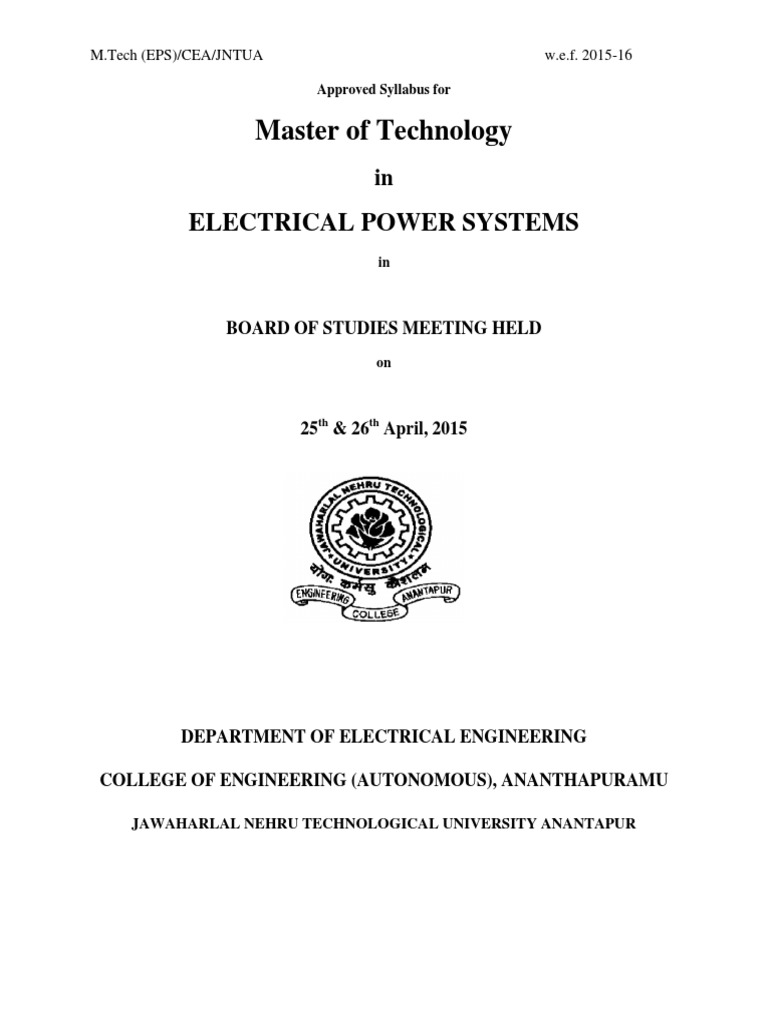 M.Tech Electrical Power Systems Syllabus | PDF | Photovoltaic System ...