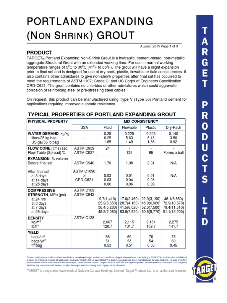 Grout Cement Data Sheet | Concrete | Building Engineering | Free 30-day