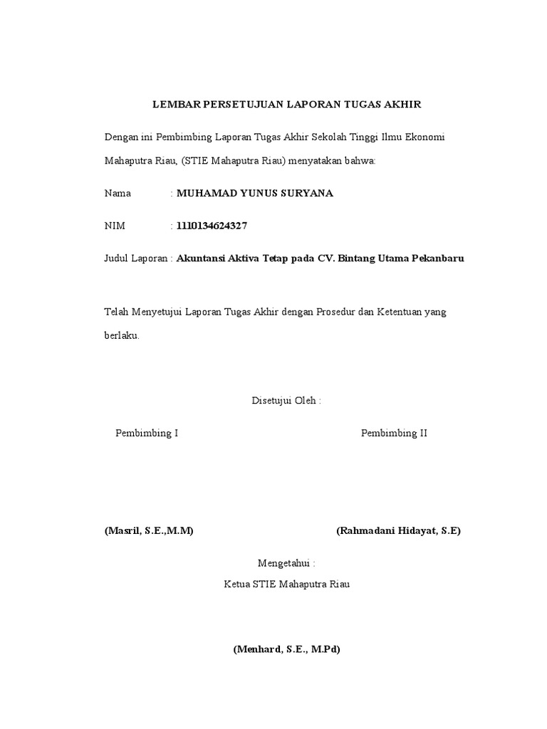 Lembar Persetujuan Laporan Tugas Akhir