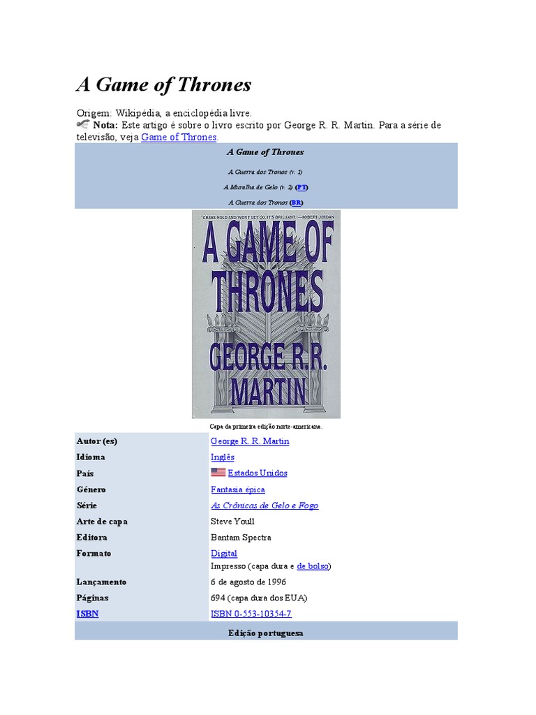 A Game of Thrones PDF A Guerra dos Tronos Entretenimento (geral)