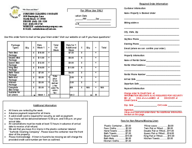 Linen Form 2016 | PDF | Finance & Money Management