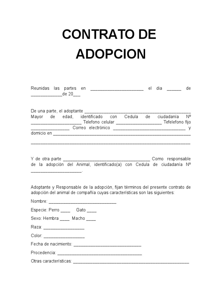 Introducir 57+ imagen modelo de contrato de adopcion para perros