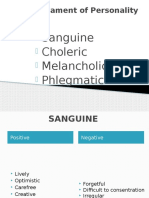 4 Temperament of Personality: Sanguine Choleric Melancholic Phlegmatic