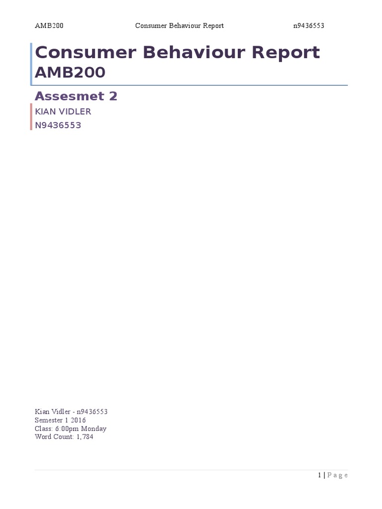Amb200 Assesment 2 CB - Report | PDF | Consumer Behaviour | Norm (Social)