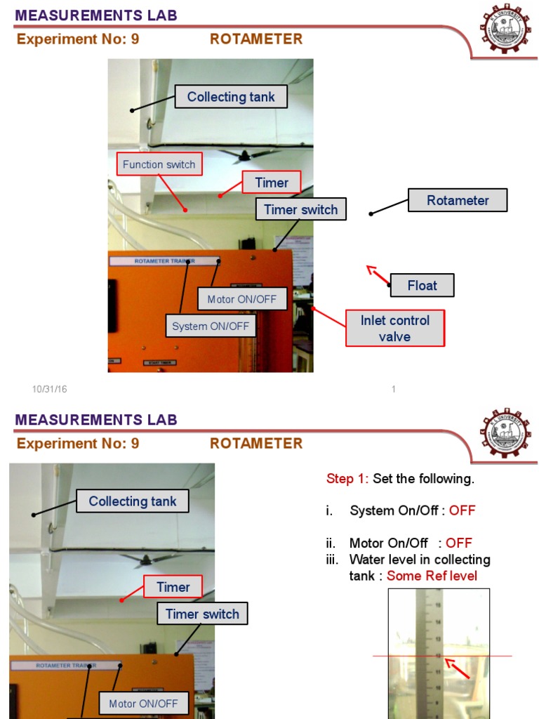 Experiment No: 9 Rotameter: Collecting Tank | PDF