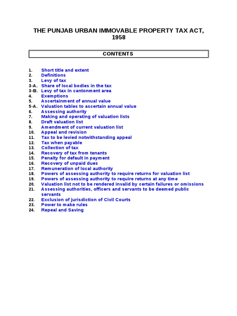 The Punjab Urban Immovable Property Tax Act, 1958 PDF Legal