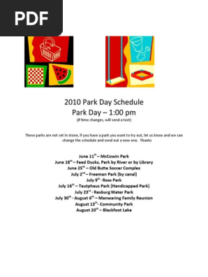 2010 Park Day Schedule