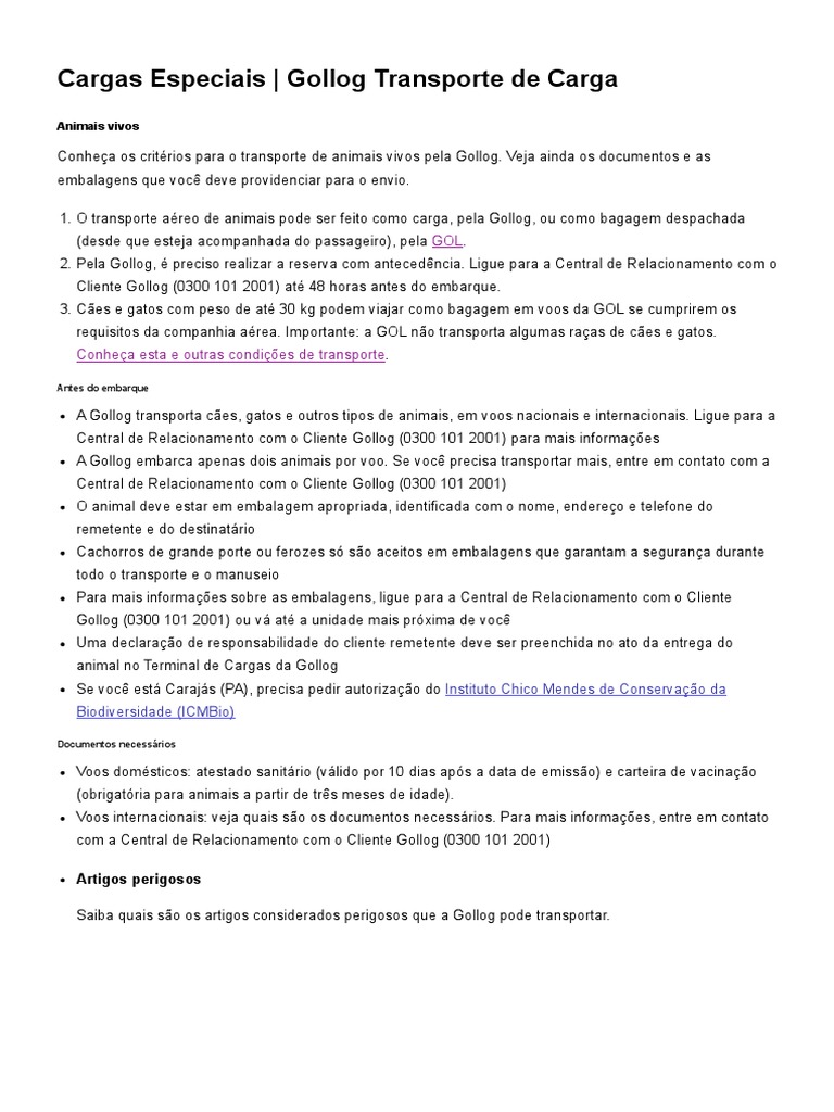 Cargas Especiais - Gollog Transporte de Carga | PDF