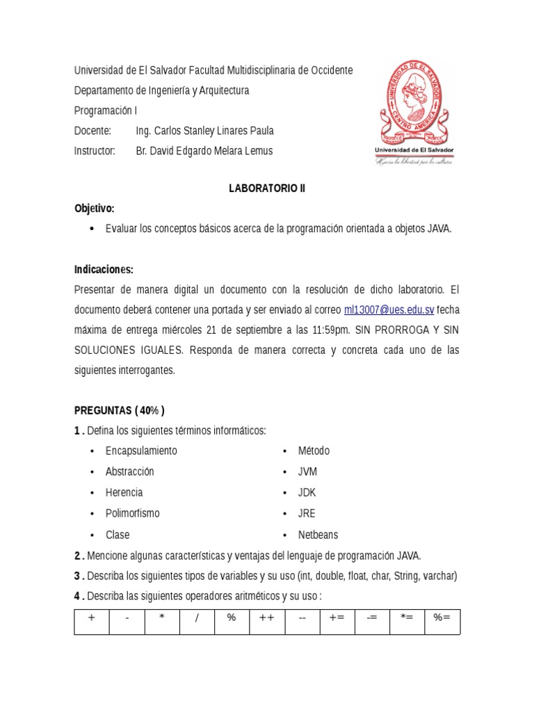 Laboratorio de Programación en JAVA | PDF | Informática