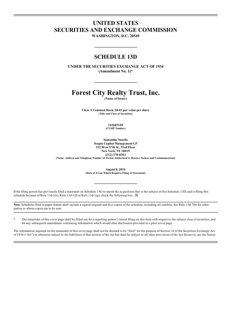 Scopia Capital Presentation On Forest City Realty Trust, Aug. 2016