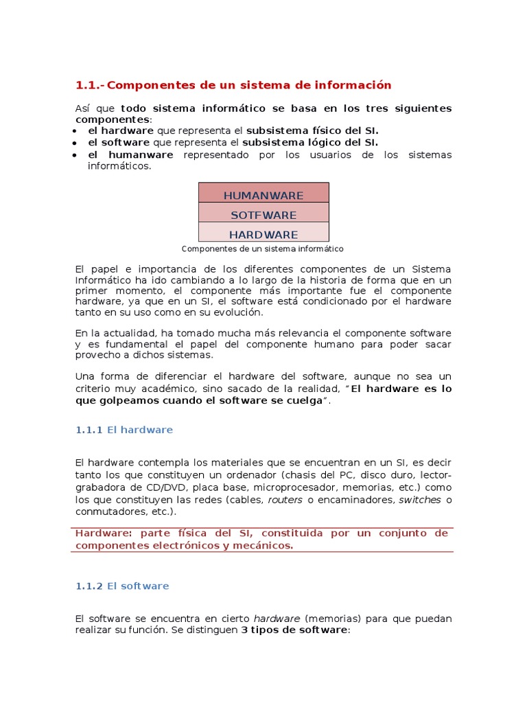 Componentes de Un Sistema Informático | PDF | Hardware de la ...