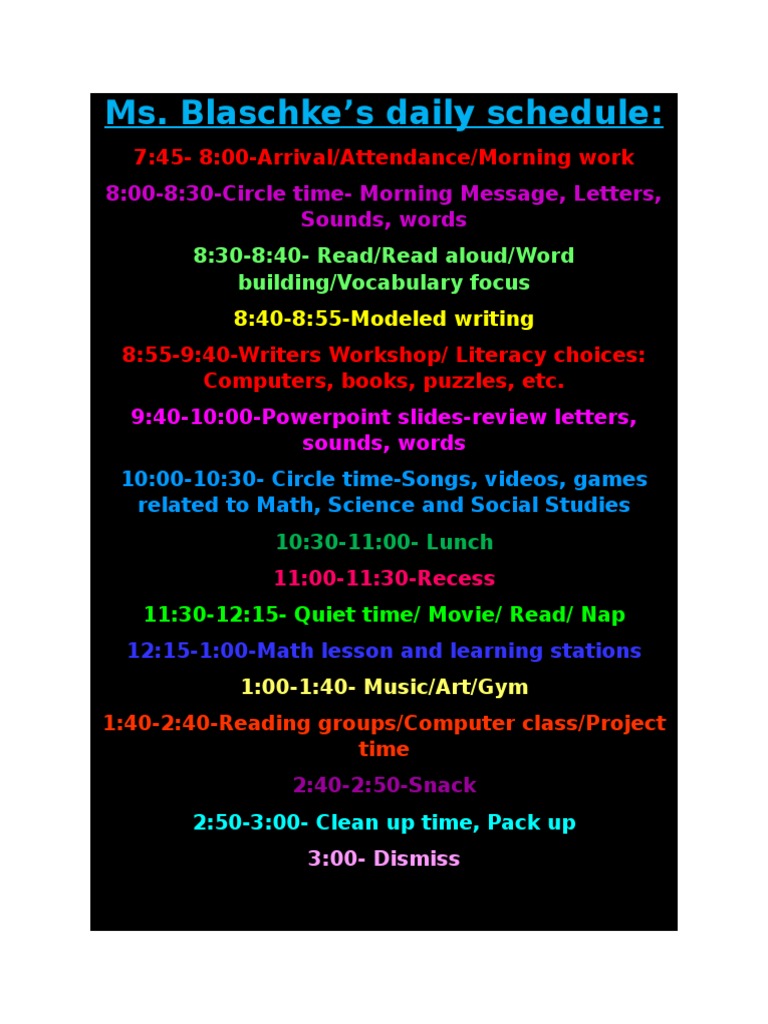Daily Schedule | PDF | Language Arts & Discipline | Foreign Language ...