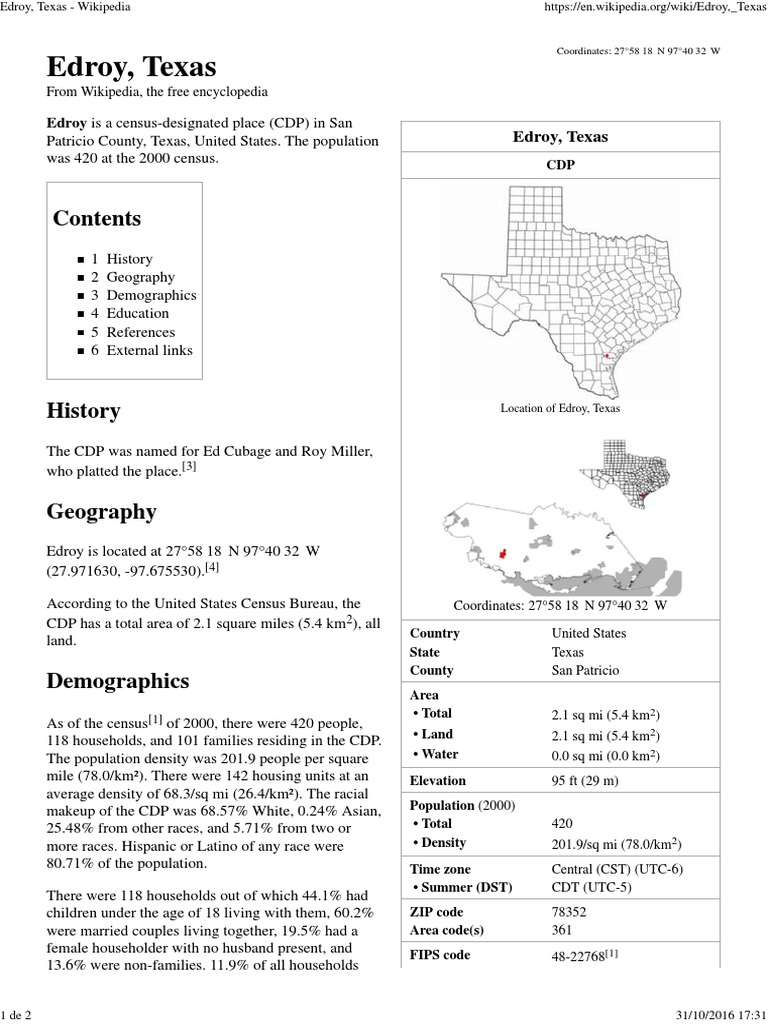 Edroy, Texas Edroy Is A CensusDesignated Place (CDP) in San PDF
