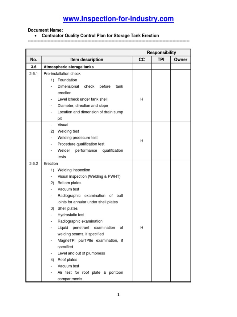 Quality Control for Tank Erection | PDF | Technology & Engineering